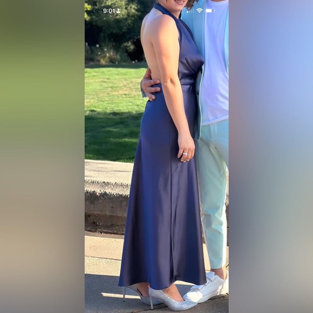 Zara midnight blue Backless Satin Dress - Picture 2 of 4